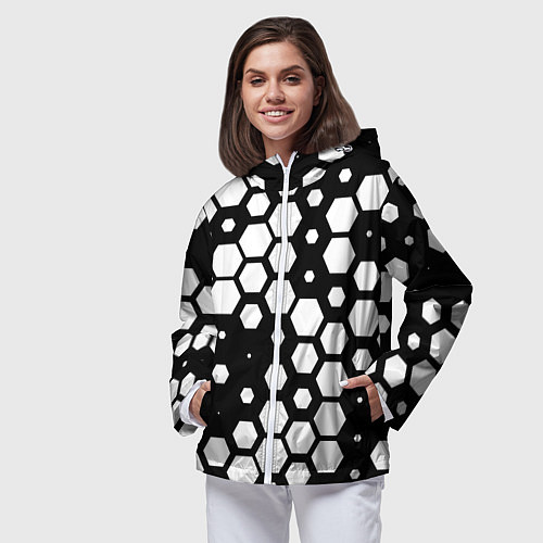 Женская ветровка Белые соты киберпанк / 3D-Белый – фото 3
