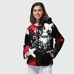 Ветровка с капюшоном женская Форд на фоне граффити и брызг красок, цвет: 3D-черный — фото 2