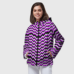 Ветровка с капюшоном женская Фиолетовые и белые ломаные линии, цвет: 3D-черный — фото 2