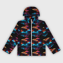 Ветровка с капюшоном женская Разноцветные неоновые кубы, цвет: 3D-белый