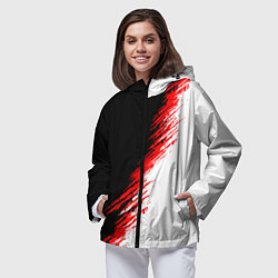 Ветровка с капюшоном женская Черные красные и белые штрихи красок, цвет: 3D-черный — фото 2
