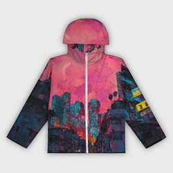 Ветровка с капюшоном женская Абстрактный город в неоновых цветах, цвет: 3D-белый