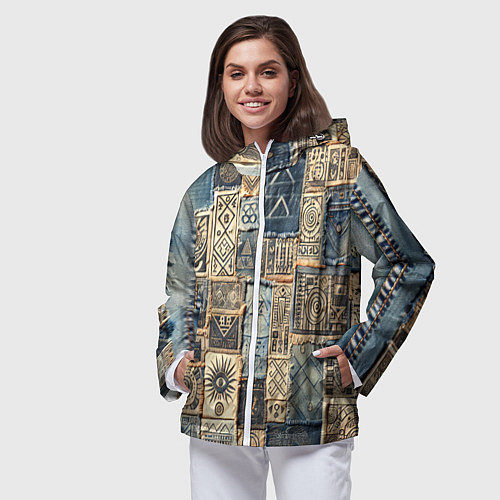 Женская ветровка Татуировки племени майя пэчворк / 3D-Белый – фото 3