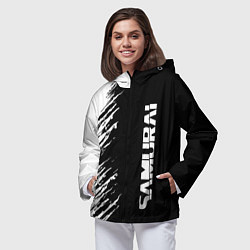 Ветровка с капюшоном женская Самурай штрихи - киберпанк 2077, цвет: 3D-черный — фото 2