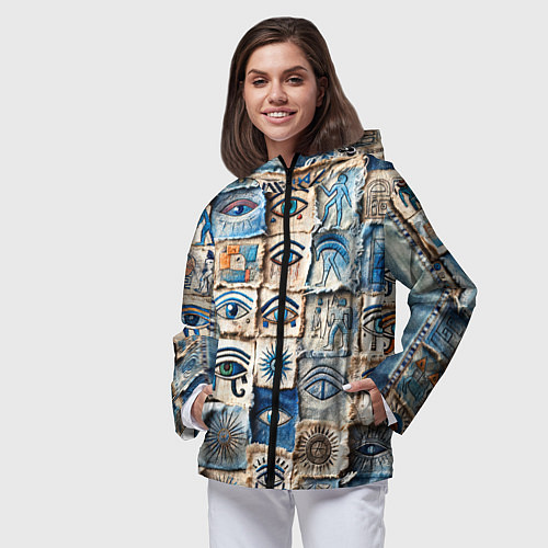 Женская ветровка Глаза на пэчворк дениме / 3D-Черный – фото 3