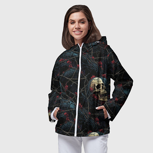 Женская ветровка Черепа в кустах с шипами / 3D-Белый – фото 3