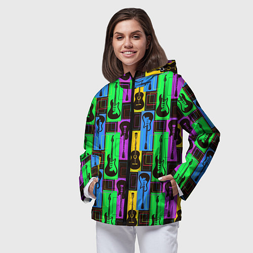 Женская ветровка Красочные гитары / 3D-Черный – фото 3