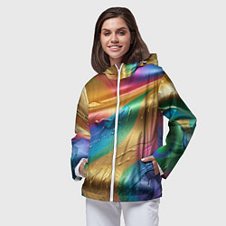 Ветровка с капюшоном женская Жидкий радужный металл, цвет: 3D-белый — фото 2