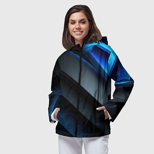 Женская ветровка Темная синяя стильная абстракция на черном фоне / 3D-Черный – фото 3