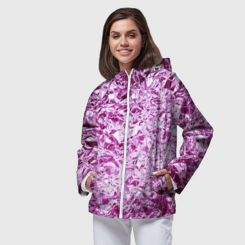 Женская ветровка Сверкающая розовая фактура фольги / 3D-Белый – фото 3
