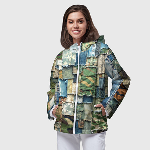 Женская ветровка Джинсы с камуфляжем пэчворк / 3D-Белый – фото 3