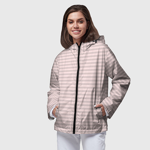 Женская ветровка Бледный серо-розовый в полоску / 3D-Черный – фото 3