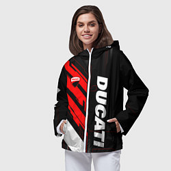 Ветровка с капюшоном женская Ducati - красный технологический, цвет: 3D-белый — фото 2