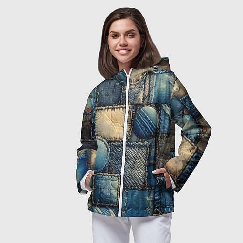 Женская ветровка Denim patchwork - ai art / 3D-Белый – фото 3