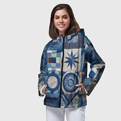 Ветровка с капюшоном женская Denim patchwork - ai art, цвет: 3D-черный — фото 2