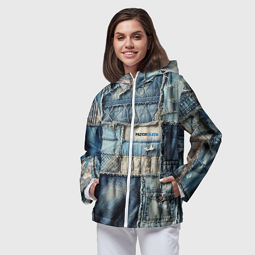 Женская ветровка Patchwork denim - vogue / 3D-Белый – фото 3