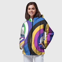 Ветровка с капюшоном женская Разноцветные круги, абстракция, цвет: 3D-черный — фото 2