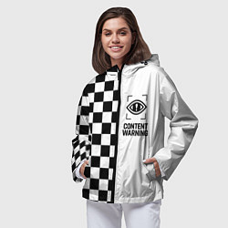Ветровка с капюшоном женская Content Warning шашечки, цвет: 3D-черный — фото 2