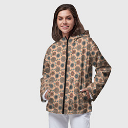 Ветровка с капюшоном женская Цветочный узор в стиле бохо, цвет: 3D-черный — фото 2