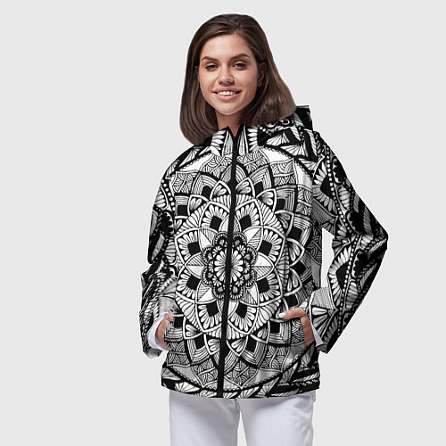 Женская ветровка Мандала зенарт чёрно-белая / 3D-Черный – фото 3