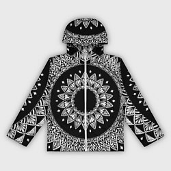 Ветровка с капюшоном женская Мандала черно-белая с лепестками, цвет: 3D-белый