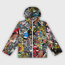 Ветровка с капюшоном женская Разноцветные татуировки в стиле граффити, цвет: 3D-белый