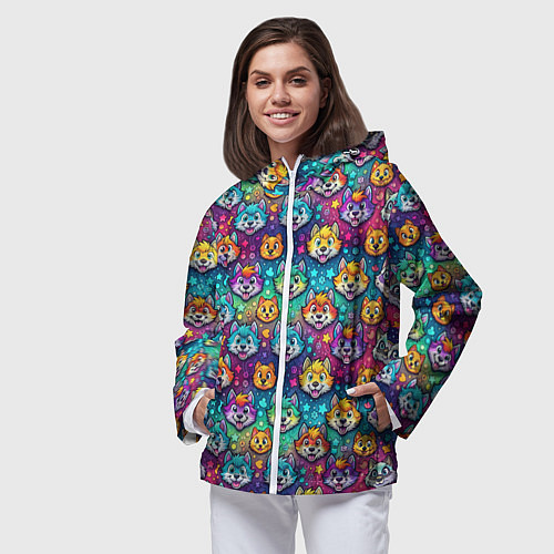 Женская ветровка Furry color anime animal faces / 3D-Белый – фото 3