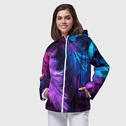 Ветровка с капюшоном женская Искрящиеся перья в розовых и голубых оттенках, цвет: 3D-белый — фото 2