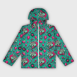 Ветровка с капюшоном женская Паттерн объемные волки, цвет: 3D-белый