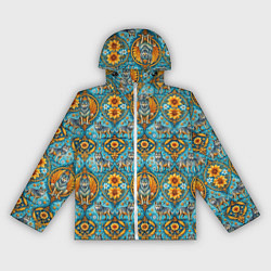 Ветровка с капюшоном женская Узоры волки и цветы, цвет: 3D-белый