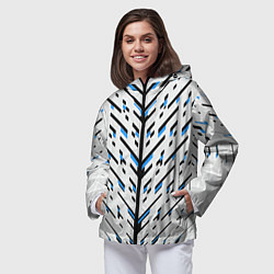 Ветровка с капюшоном женская Black and blue stripes on a white background, цвет: 3D-черный — фото 2