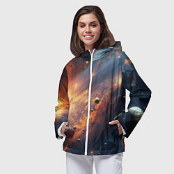 Ветровка с капюшоном женская Вселенная и планеты, цвет: 3D-белый — фото 2