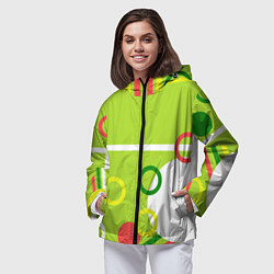 Ветровка с капюшоном женская Яркая геометрия с кольцами, цвет: 3D-черный — фото 2