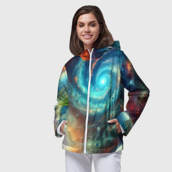 Ветровка с капюшоном женская Неоновая далёкая галактика - нейросеть, цвет: 3D-белый — фото 2
