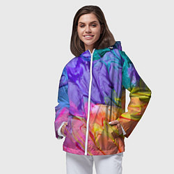 Ветровка с капюшоном женская Красочные разводы гуашью, цвет: 3D-белый — фото 2