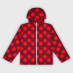 Ветровка с капюшоном женская Паттерн с красными яблоками, цвет: 3D-белый