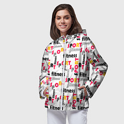 Ветровка с капюшоном женская Спортивный паттерн с текстом желтого красного черн, цвет: 3D-белый — фото 2