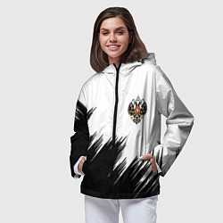 Ветровка с капюшоном женская Герб РФ просто краски, цвет: 3D-черный — фото 2