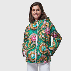 Ветровка с капюшоном женская Ювелирные бирюзовые украшение с золотом и бриллиан, цвет: 3D-белый — фото 2