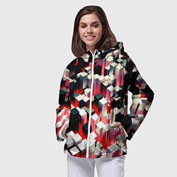 Ветровка с капюшоном женская Черно-белые блоки в красном тумане, цвет: 3D-белый — фото 2