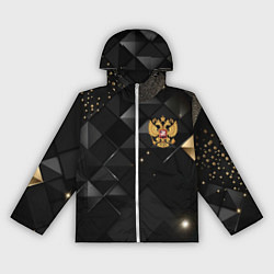 Ветровка с капюшоном женская Золотой герб России на черно-золотой текстуре, цвет: 3D-белый