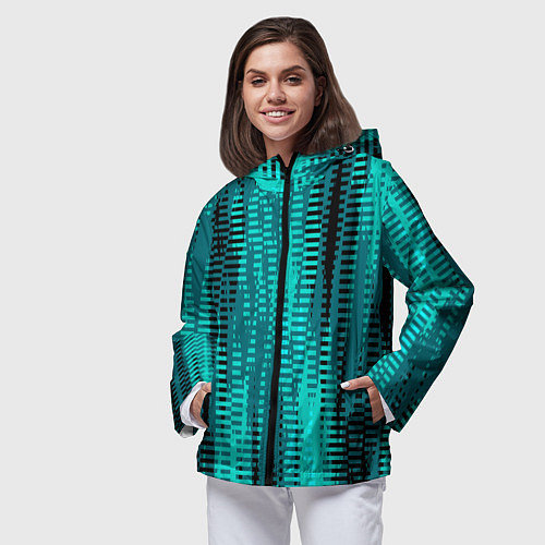 Женская ветровка Бирюзовый абстрактные полосы / 3D-Черный – фото 3