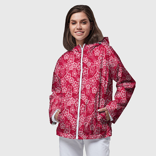 Женская ветровка Красно-белый цветочный узор ретро / 3D-Белый – фото 3