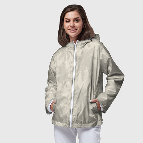 Женская ветровка Бежевые пальмы паттерн / 3D-Белый – фото 3