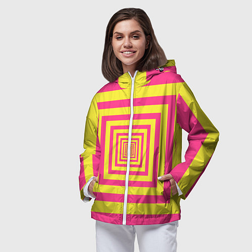Женская ветровка Желтые квадраты трансформация / 3D-Белый – фото 3