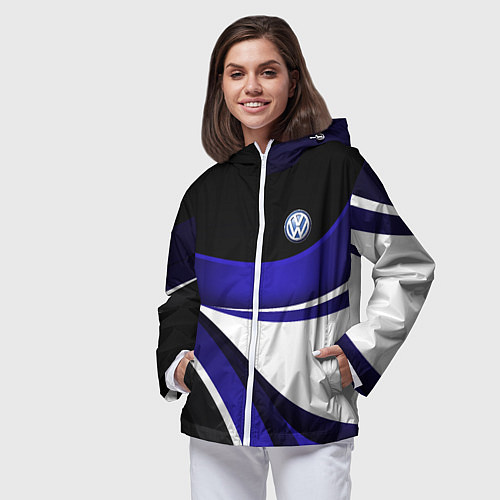 Женская ветровка Фольцваген - синяя волна / 3D-Белый – фото 3
