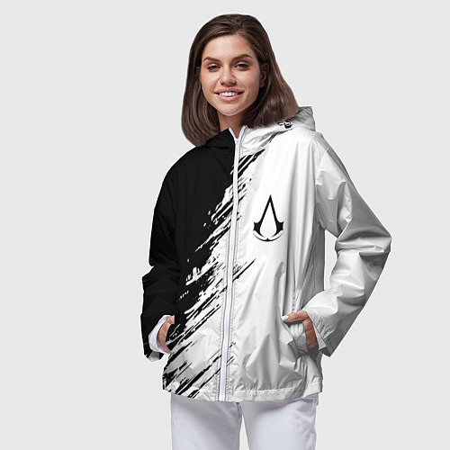 Женская ветровка Ассасинс Крид - белый и черный цвет / 3D-Белый – фото 3