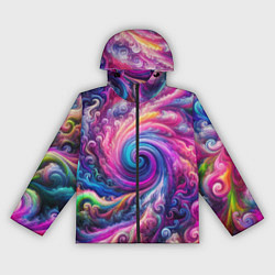 Ветровка с капюшоном женская Абстракция, водоворот из ярких красок, цвет: 3D-черный