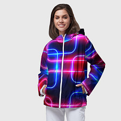 Ветровка с капюшоном женская Светящиеся неоновые дуги, цвет: 3D-белый — фото 2