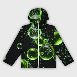Ветровка с капюшоном женская Зеленые пузыри на черном, цвет: 3D-белый